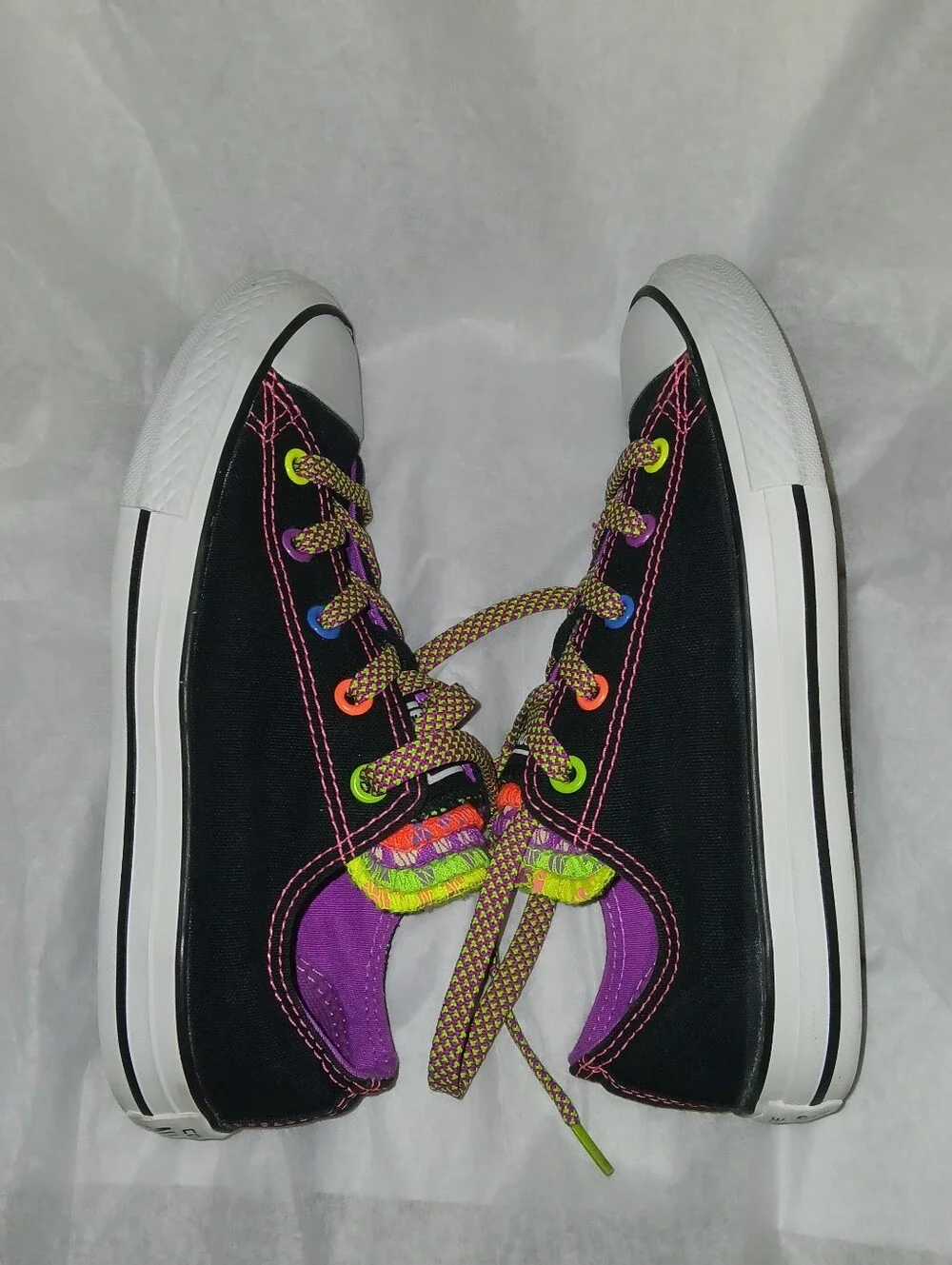 Converse Chuck Taylor All Star Multi Tongue Low Top Lace Up Sneakers Black/Neon